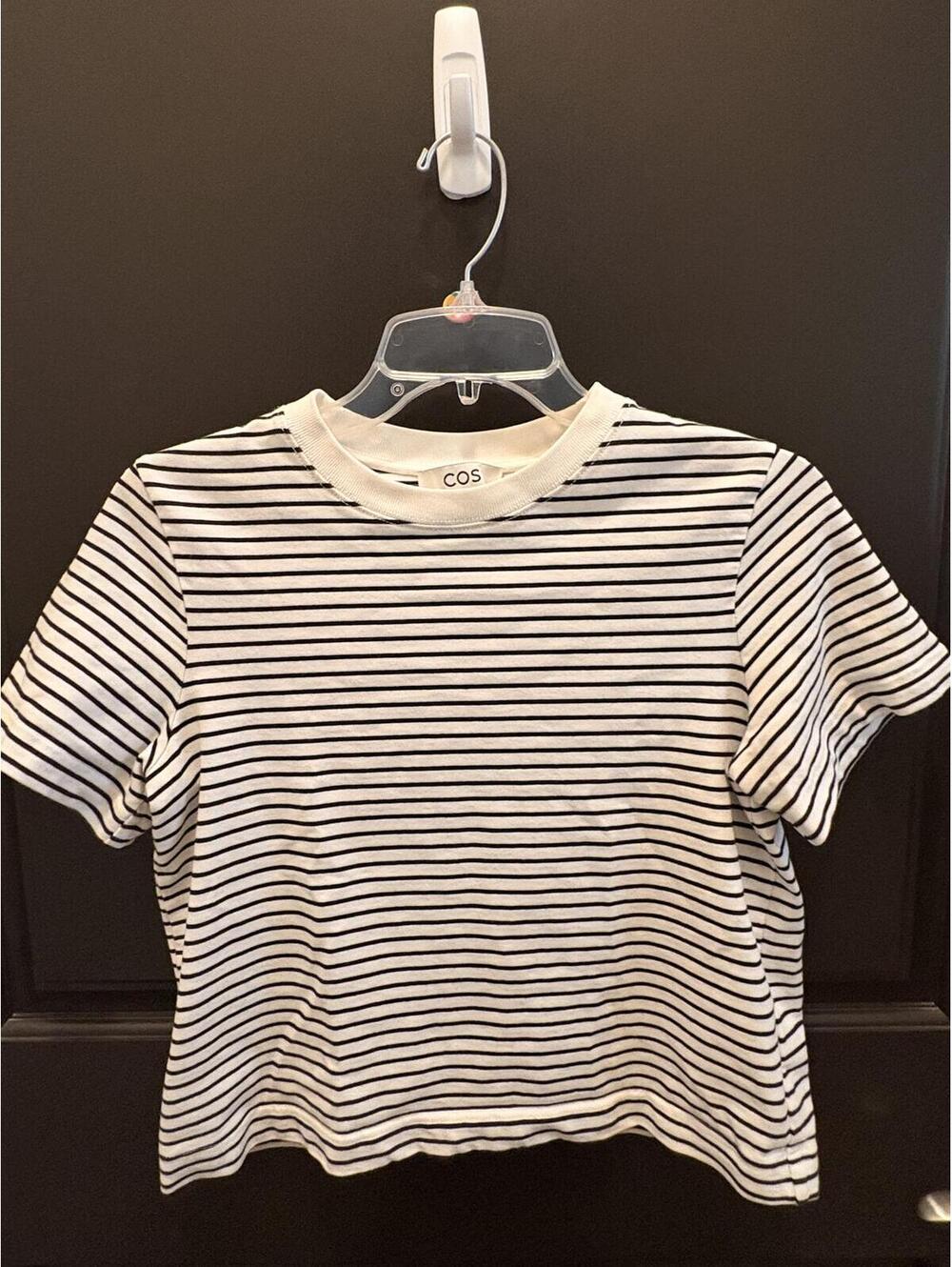 COS White and Black Striped 100%Cotton T-Shirt Classic Chic Size S